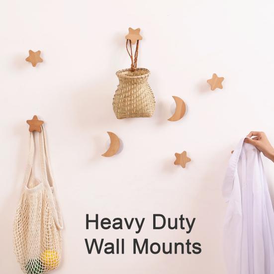 Kids Room Wall Hooks Wooden Hook, Cartoon Decorative Space Saving Hanger, Key Holders for Two Installation Ways Organizer Bedroom And