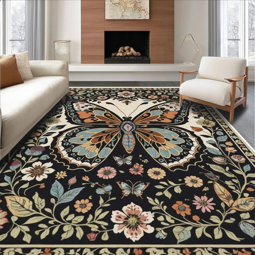 European Classical Butterfly Carpet Living Room Sofa Coffee Table Carpet Dirt Resistant Bedroom Thick Floor Mat