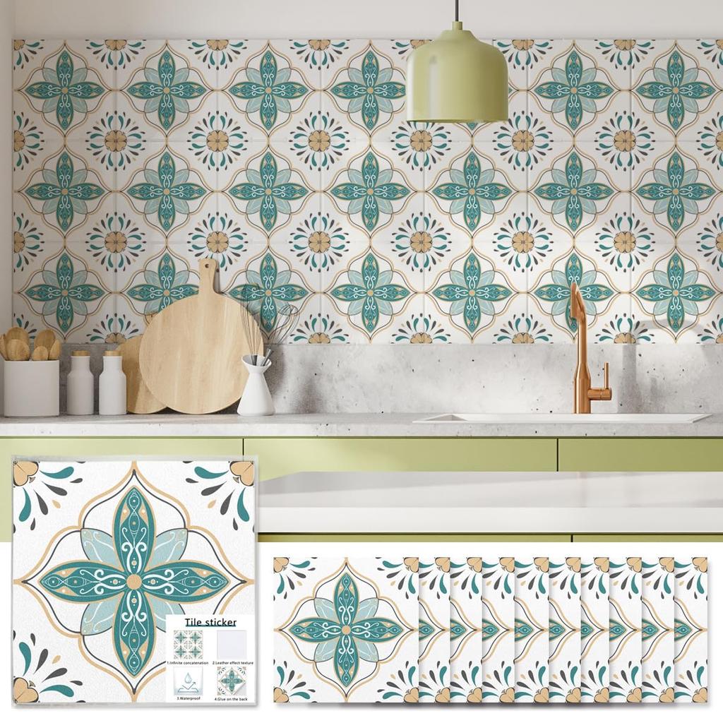 CELAENO Removable for Tile and Baseboards 20cm x 20 Tile-Look Stickers, Waterproof, Heat-Resistant, Oil-Resistant, Kitchens, Bathrooms, Toilets,