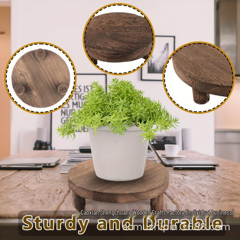 Available Now: Solid Wood Round Flower Pot Stand, Wooden Stool, and Creative Bathroom Toiletries Rack.