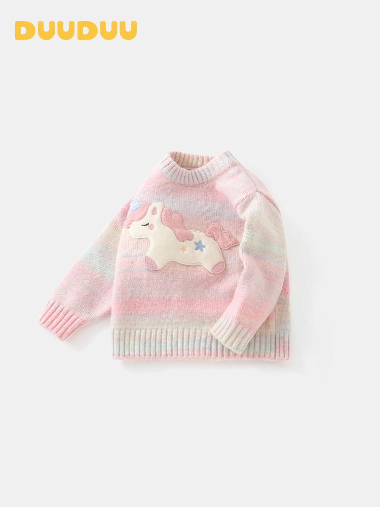 DUUDUU Baby Wool Sweater 2025: Warm Korean Style Knit for Toddlers, Autumn/Winter Girls' Base Layer.