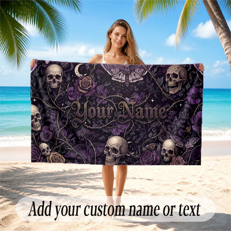 Skull Gothic Theme Beach Towel Personalized Custom Name & Text Soft Quick Dry Beach Towel for Swimming Travel