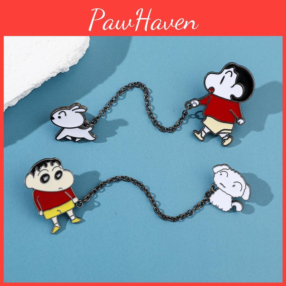 Cute Crayon Shin-chan Metal Badge With Chain Cartoon Character Design Alloy Material Xz3014xz3015 Colors
