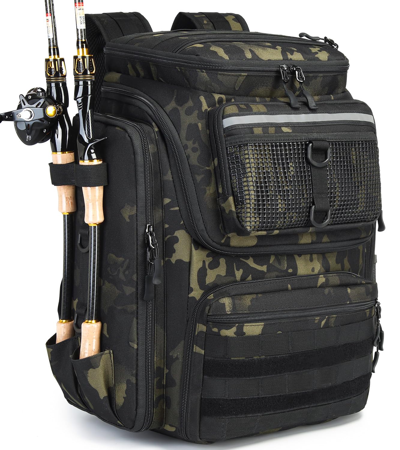 

Fishing Backpack with Rod Holders 45L Large Waterproof Fishing Bag for Outdoor Camping and Hiking - (Scorpion Black)