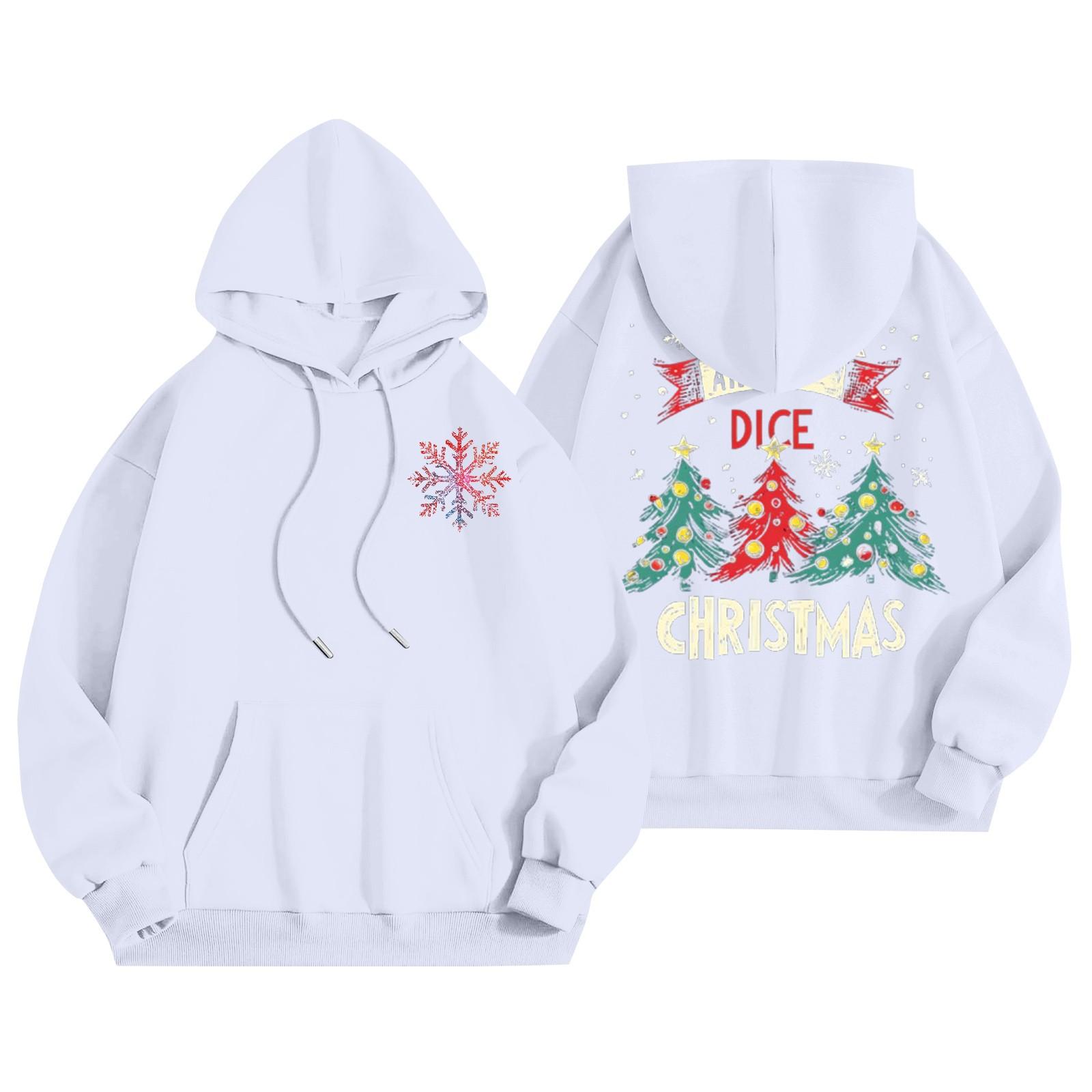 

Женский повседневный свитер с длинным рукавом, рождественский принт, капюшон, толстовка с карманами XXXL белый