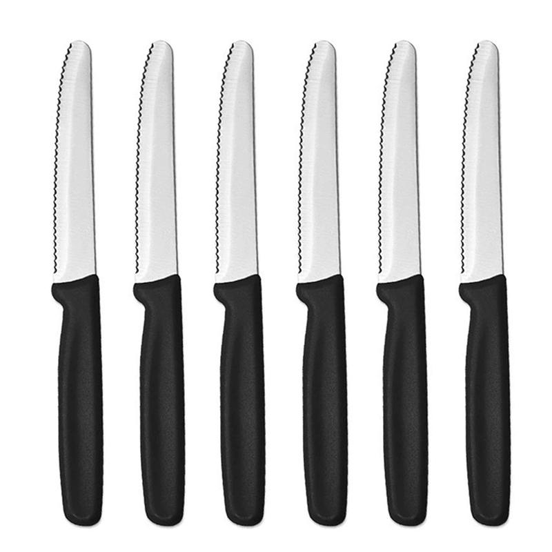 

6 Stainless Steel Serrated Steak knife Round Tip Fruit And Vegetable Paring Knife Kitchen Baking Toast Serrated Bread Knives чёрный