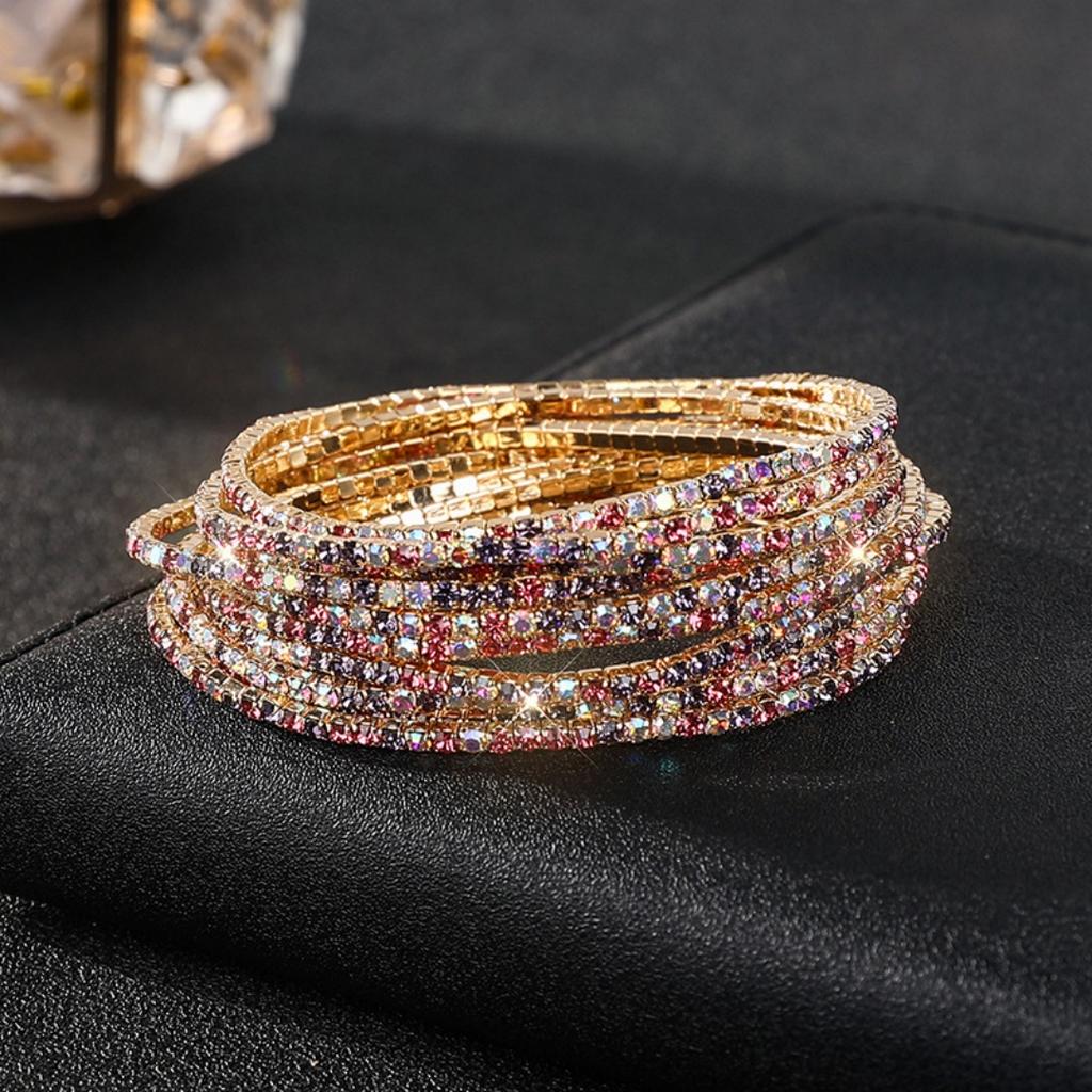 5Pcs/Lot Elastic Crystal Bracelets 2mm Charming Gold Color Crystal Rhinestones Metal Bangle Bracelet Jewelry DIY Gift