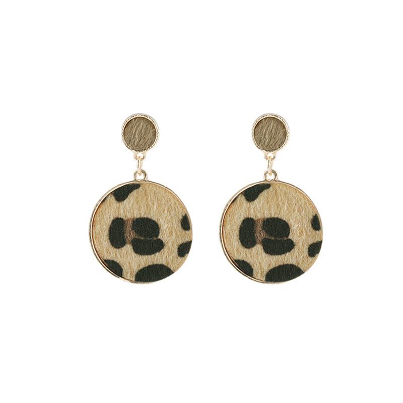 Women Sexy Leopard Print Geometric Square / Round Pendant Earrings