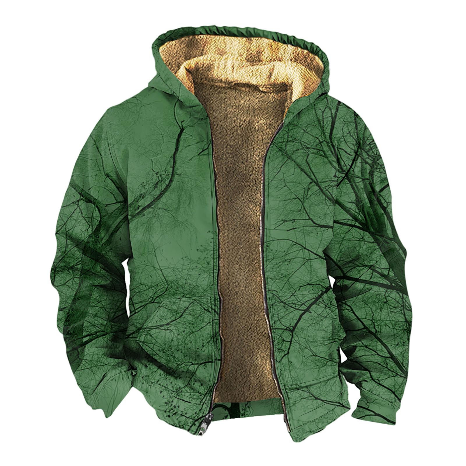 Мужская зимняя флисовая толстовка с капюшоном на молнии с накладным карманом — фото 6