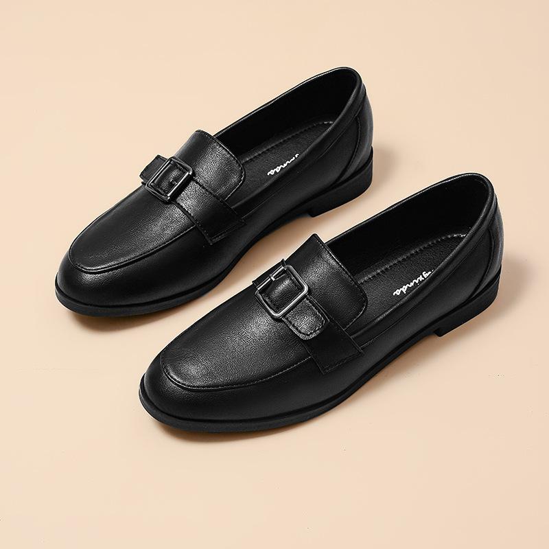 

Мода новый дизайнерская пряжка ремень кожаная обувь женщина британский стиль круглый носок оксфорды женские слипоны лоферы женские балетки мокасины 42