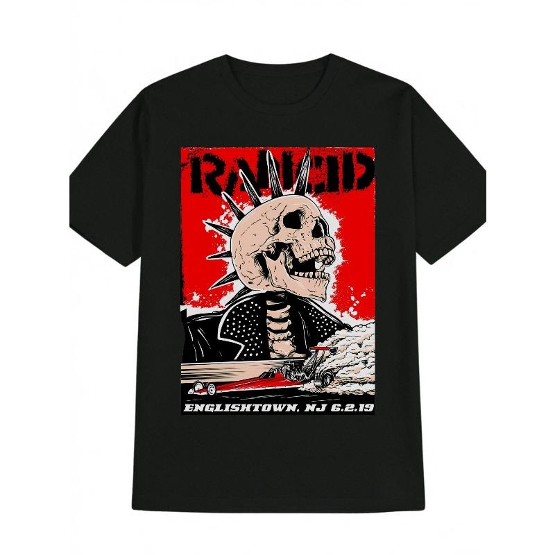 

European Size Rancid Punk Rock Skeleton Mohawked Skull Drag Race Englishtown T-Shirt -Vintage-Inspired Black Crew Neck Tee,Breathable Short Sleeve Top 4XL чорний