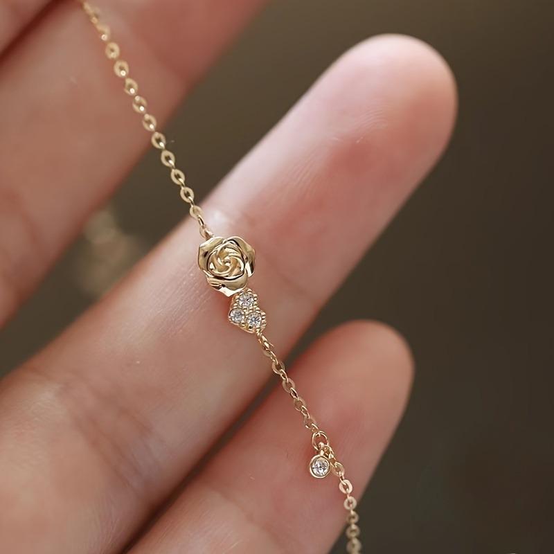Luxus Zirkonia Herz Rose Blume Armbänder Für Frauen Niedliche Pflanze Feiner Schmuck Zubehör Romantische Liebe Flash Geschenke