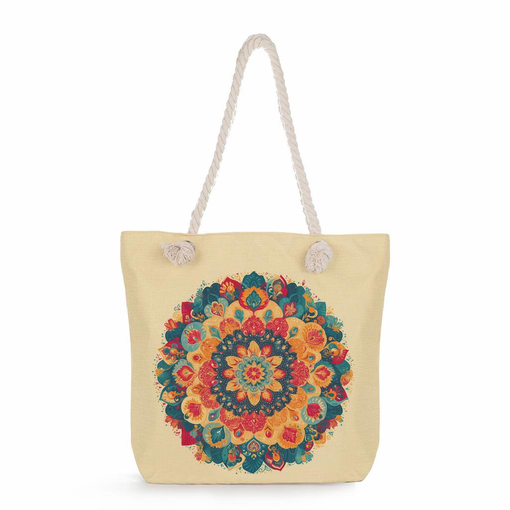 Multifunctional Mandala Printed Thick Rope Shoulder Beach Bag Casual Large Capacity Handbag 7595