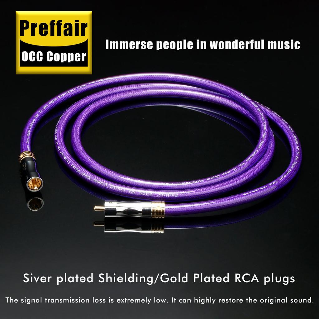 Preffair X409 Digital Coaxial Cable, 75 Ohm Single Crystal Copper Audio Connector