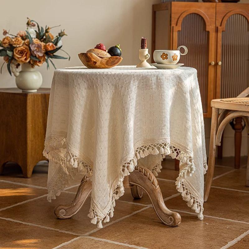 Comfortabel Elegante Tafelkleed Huidvriendelijk Zachte Franje Rand Bureauhoes Koffieshop Restaurant Stofdicht Decoratieve Tafelmat 100x140cm