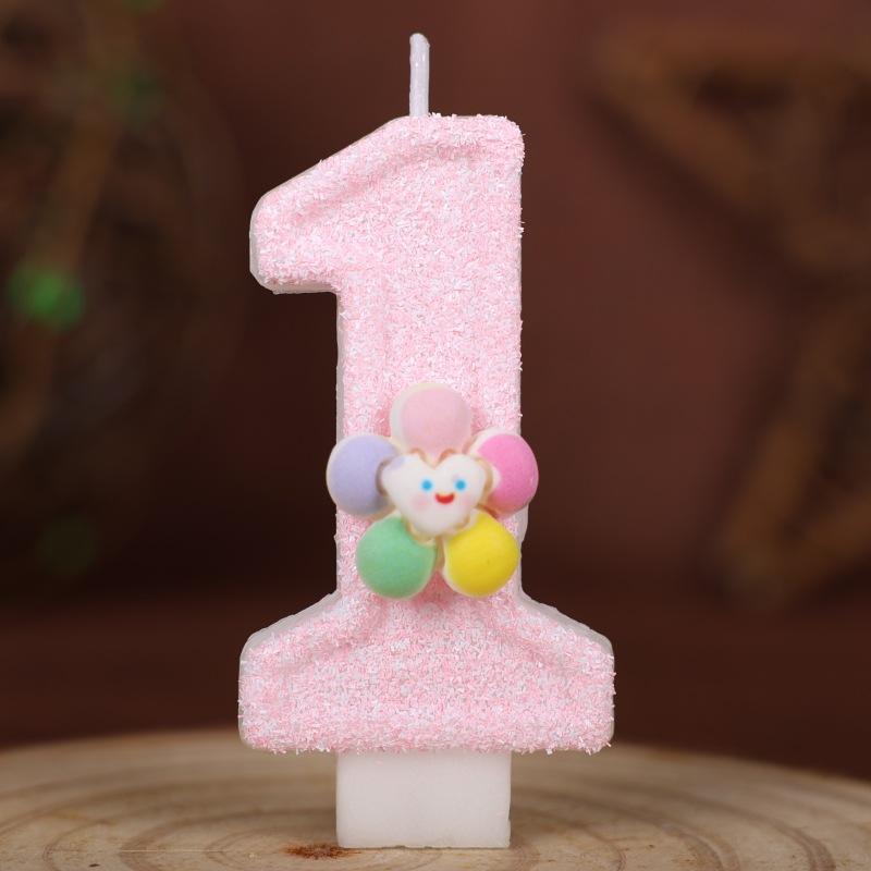 Five-color Flower Number Birthday Candle Pink Cake Decoration Birthday Handmade Candle 0-9