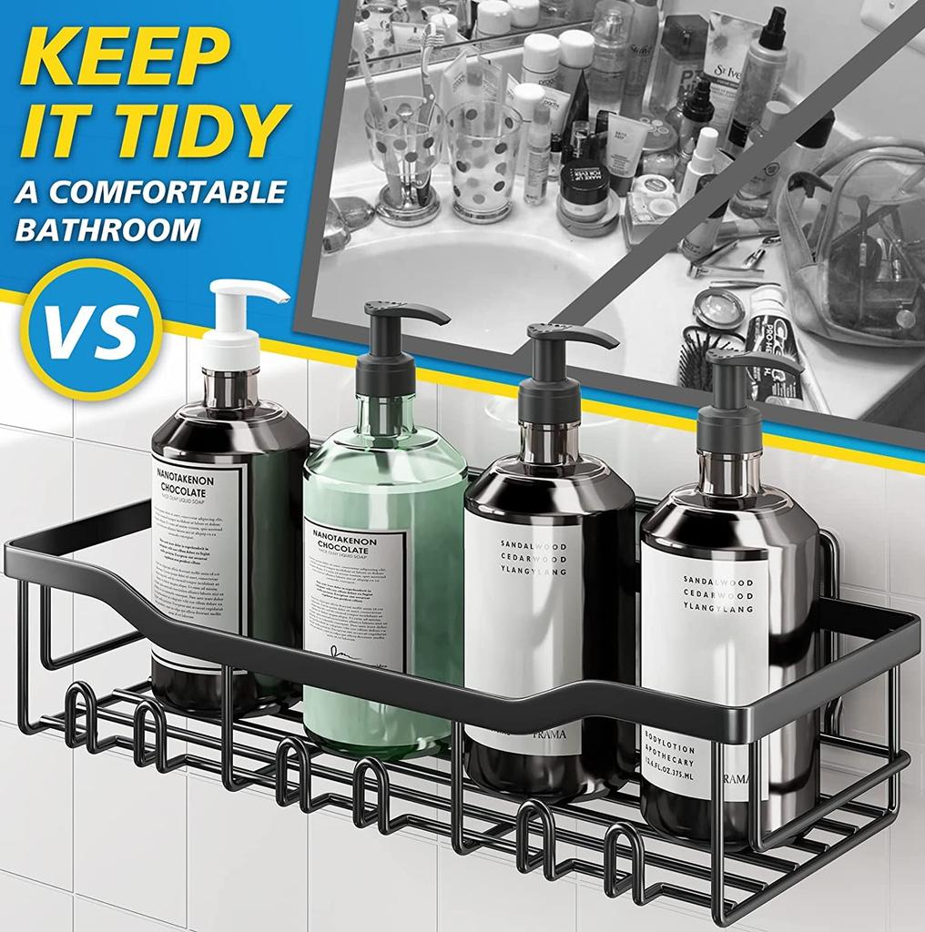 Bathroom Shelf Wall No-Punch Organizer Metal Storage Accessories Soap Holder Toothpaste Holder Bathroom Storage Unit Combo Set