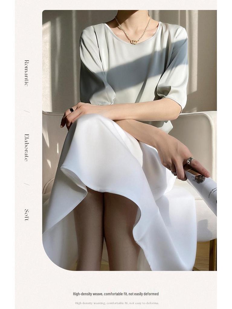 Women's Summer Mulberry Silk High Waist A-line Midi Skirt