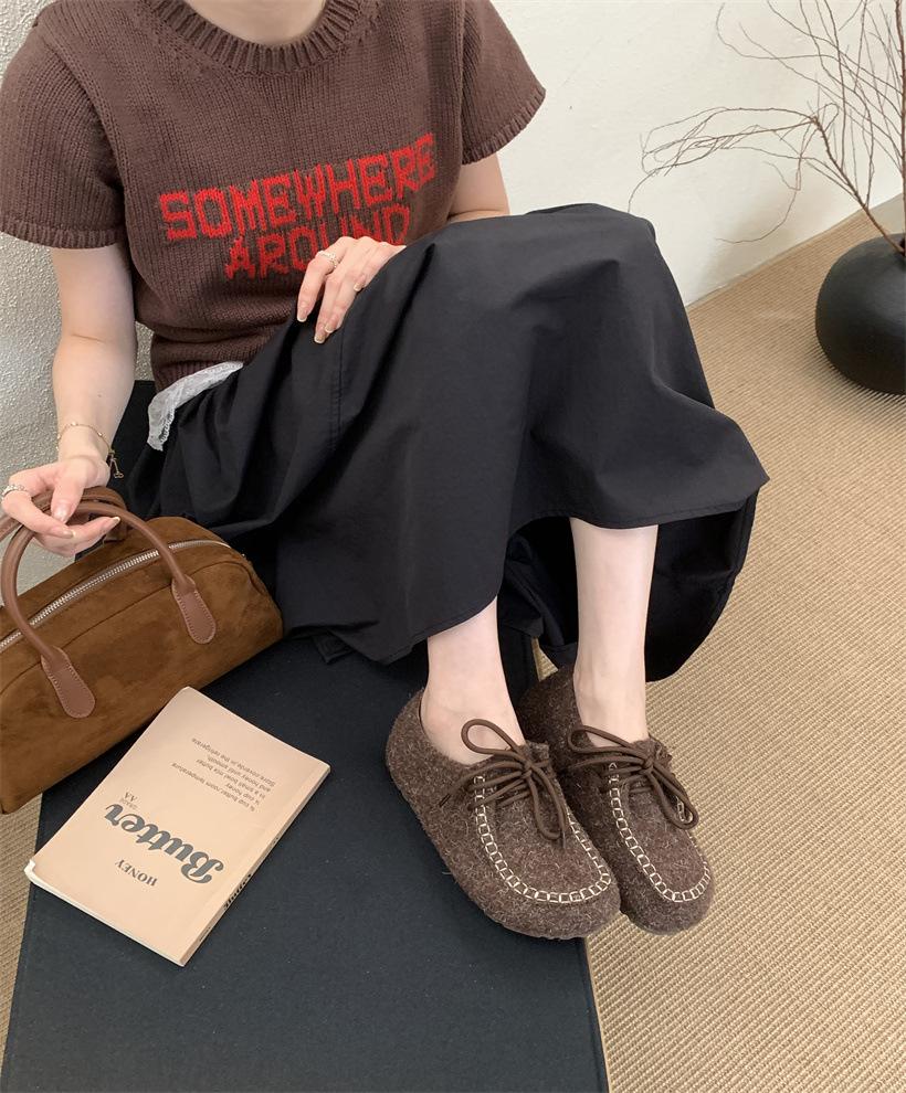 Early autumn plush retro Korean version lace-up versatile outer bag head half-drag lazy Birken slippers