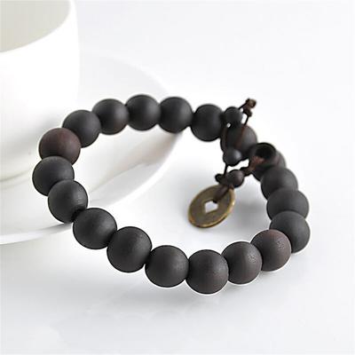 Glücksbringer Glück Religion Buddha Armband Kupfer Münze Holzperle Armreif Gebetsperlen