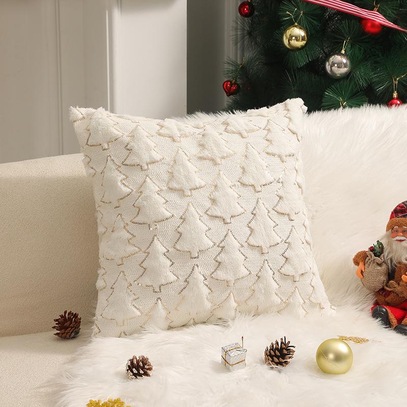 45x45cm Christmas Tree Flannel Throw Pillow Cover Soft Faux Fur Holiday Decor for Sofa Bedroom Home Xmas Gift