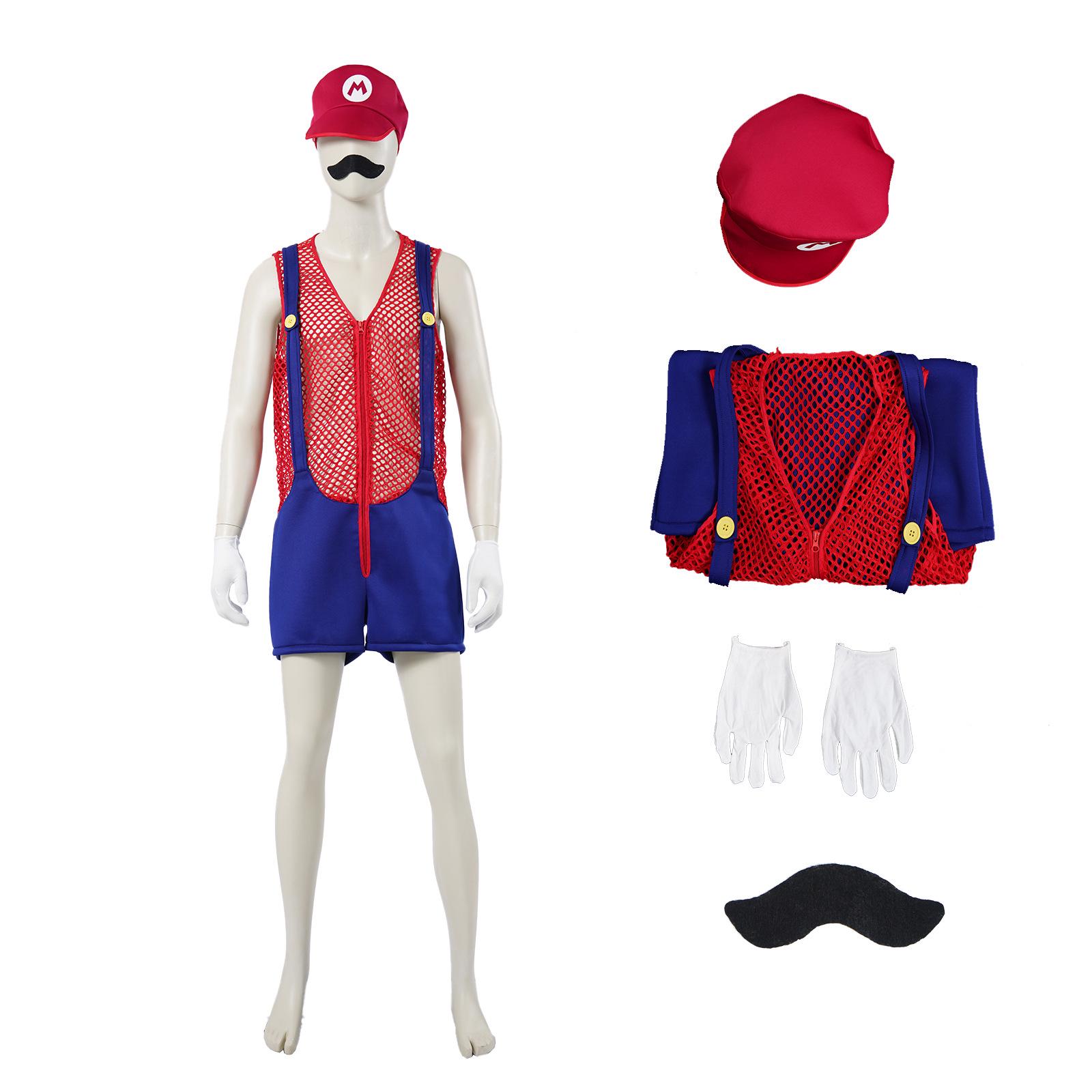 

Новый европейский и американский набор костюмов Марио Аниме: Взрослая шляпа, перчатки, борода, костюм с подтяжками для мужчин. Medium