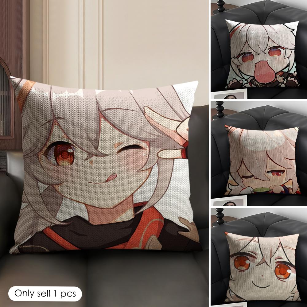 Kaedehara Cute Genshin Impact Cushion Cover Natural Linen Organic Fabric DoubleSided Printing Sofa Home Decor Gift Pillow Case