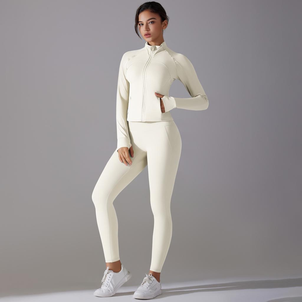 Solid Color Antibacterial Bra-free Zipper Jacket Yoga Wear Sports Running Fitness Two-piece Set