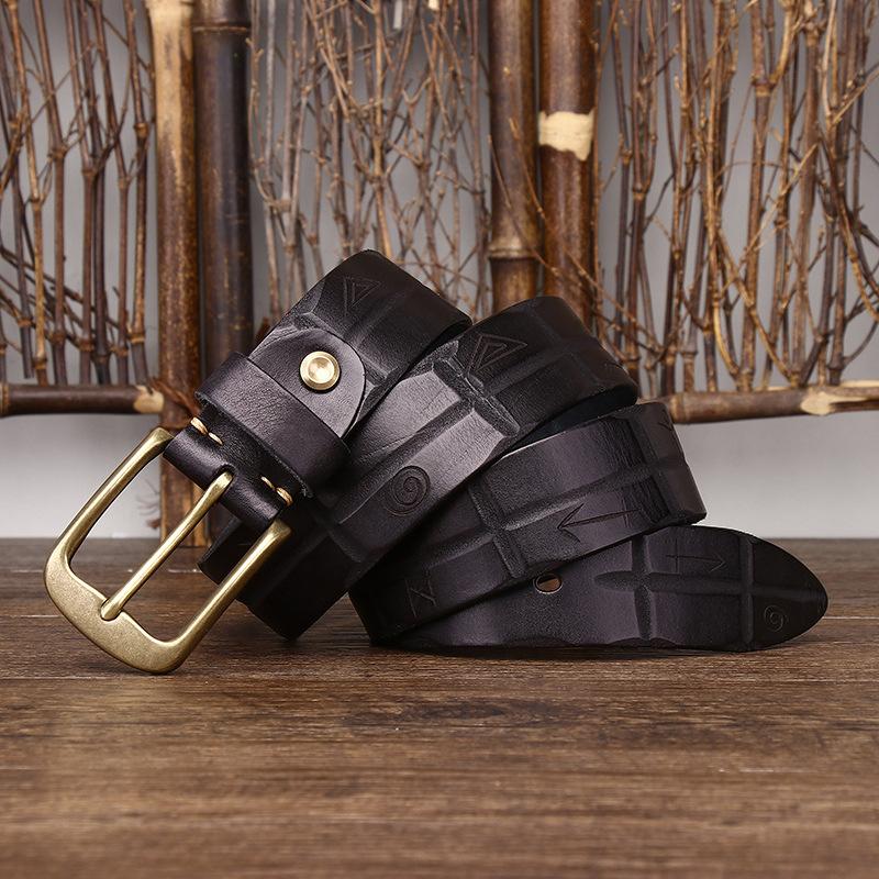 Belte Herre Håndlaget Retro Vegetabilsk Garvet Lær Ekte Kuskinn Lær Overflate Belte Herre Allsidig Personlighet Trend Buksebelte