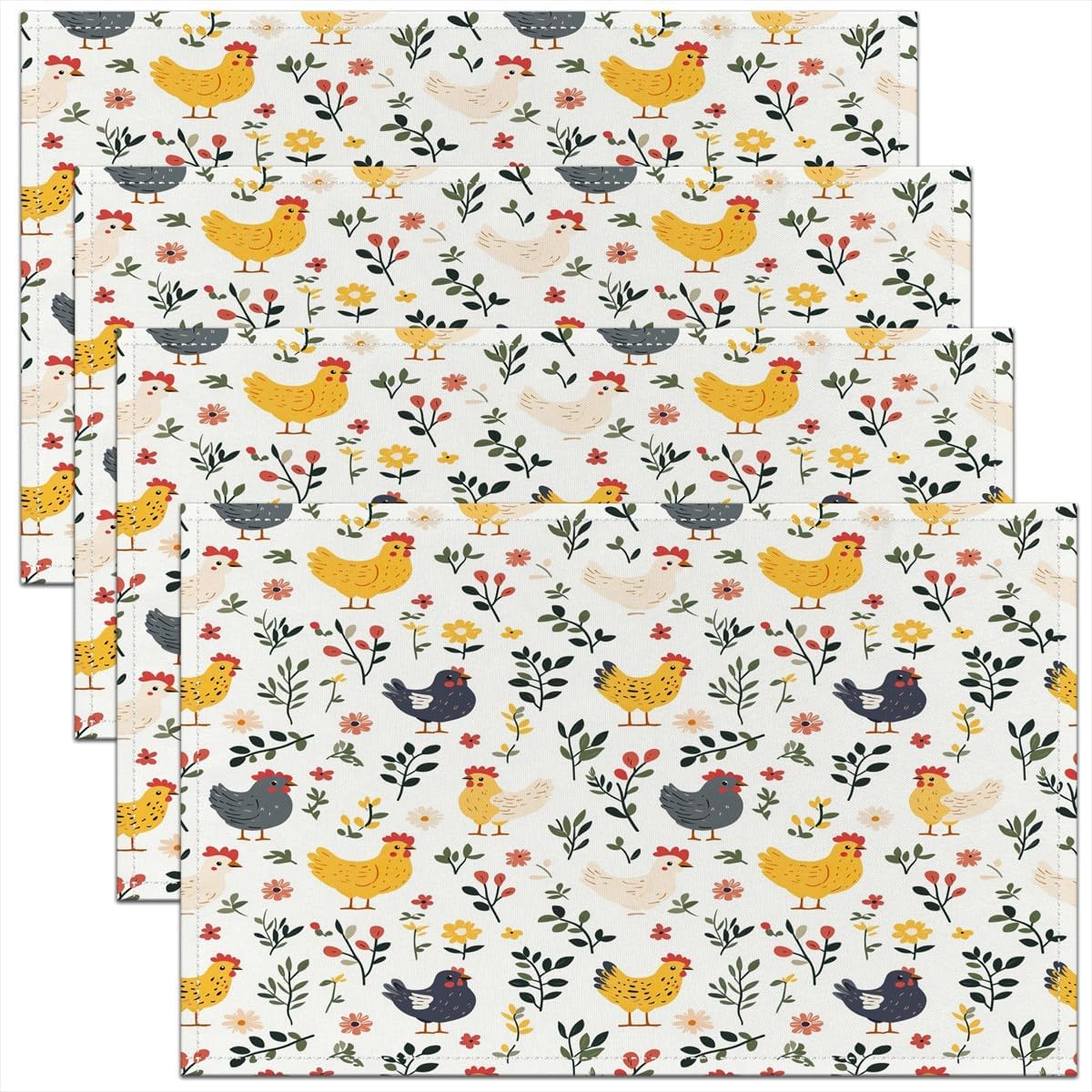 

Cartoon Chicken Placemats Set of 4 Kids Cute Farm Chicken Placemat for Kitchen Dining Table Decor 4pcs-12x18