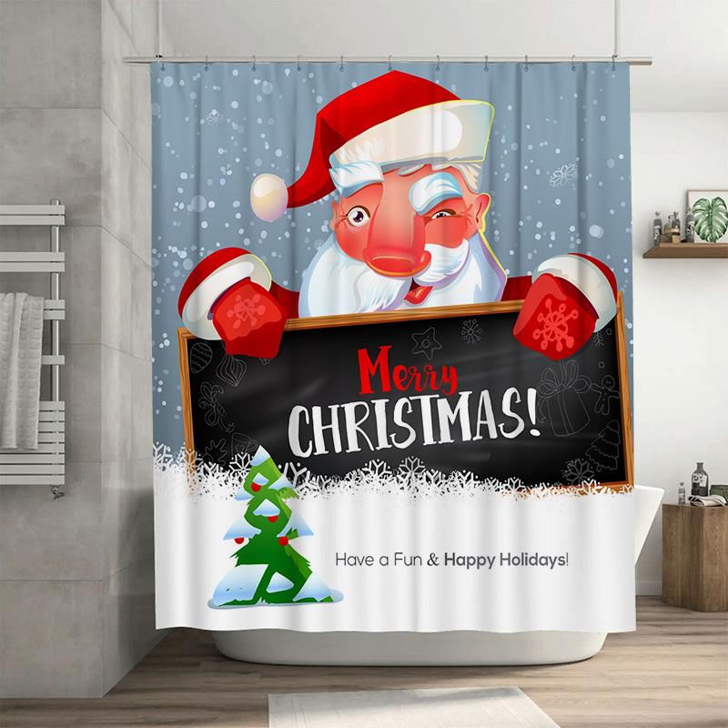 

Tu Christmas Shower Curtain Festive Holiday Decor Merry Xmas Bathroom Set Waterproof Fabric Home Decor Gift W60H190(CM)-1 Pcs