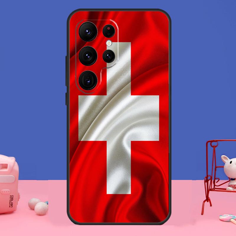 Switzerland Swiss Flag Art Case For Samsung Galaxy S24 S23 S22 Ultra S20 S21 FE Note 20 S8 S9 S10 Note 10 Plus Cover