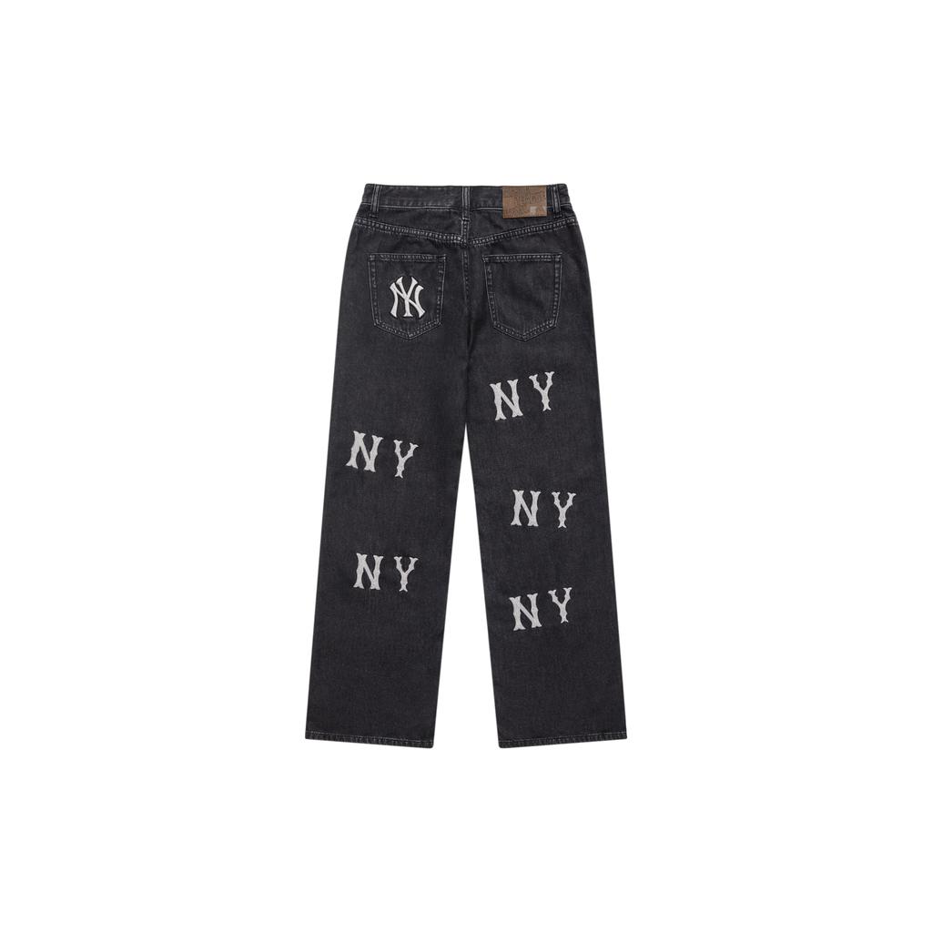 New MLB Wide Leg Jeans Pants Women's Black 3FDPB0534-50BKS