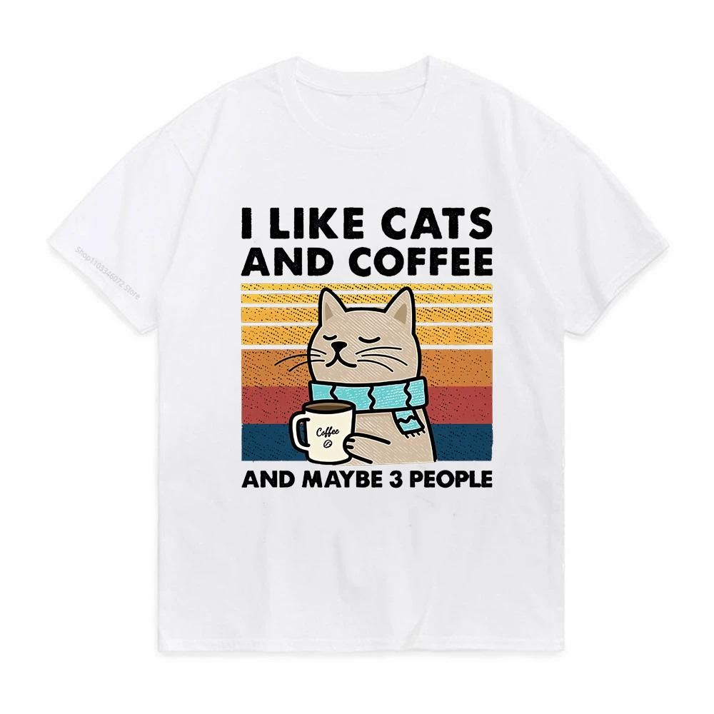 I Like Cats And Coffee Funny Print TShirt For Unisex Women Casual Loose Clothing Harajuku Breathable Tshirt summer Hip Hop Tees