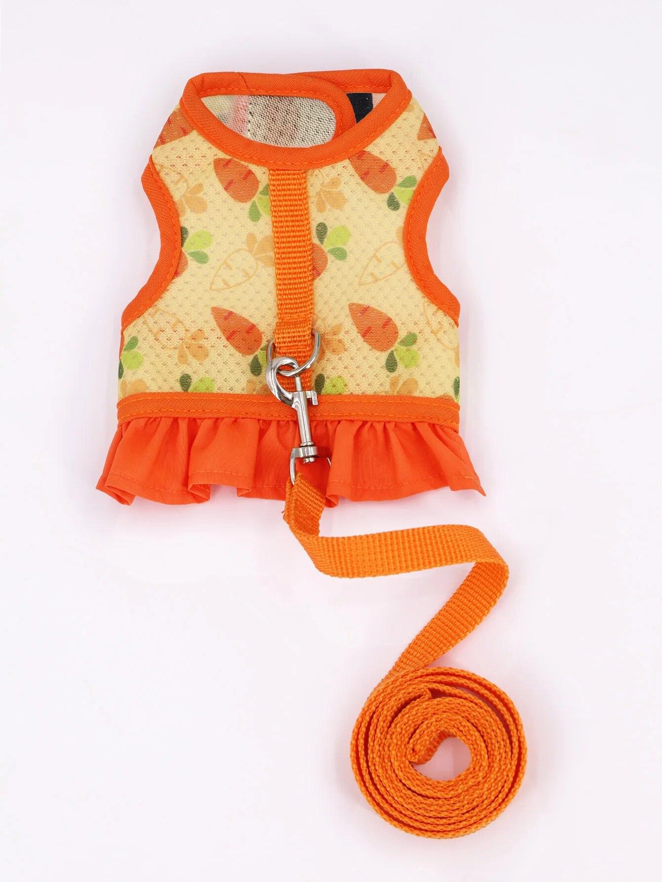 

1pc Adjustable Bunny Harness for Walking Runnig Hiking Camping Outdoor - Carrot Pattern Cute Small Animal Harness Leash Set S помаранчевий