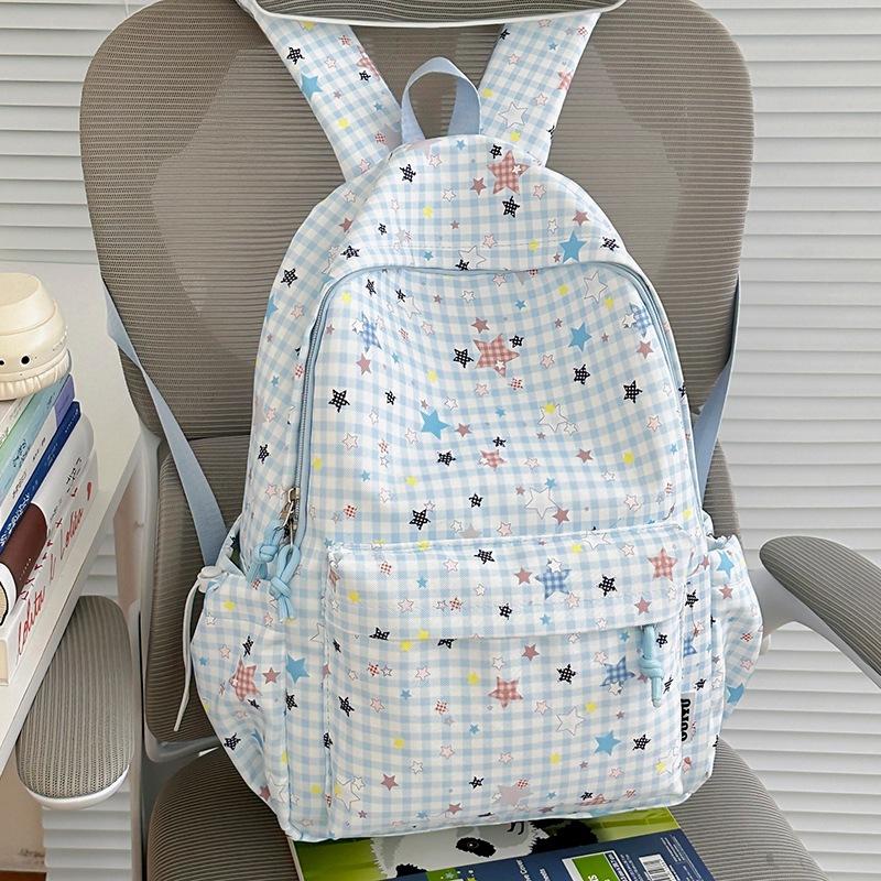 Schoolbag1011 Gentle Star Floral Backpack, Multi-color Optional Lightweight Middle and High School Student Schoolbag, Soft Cloth Large Capacity