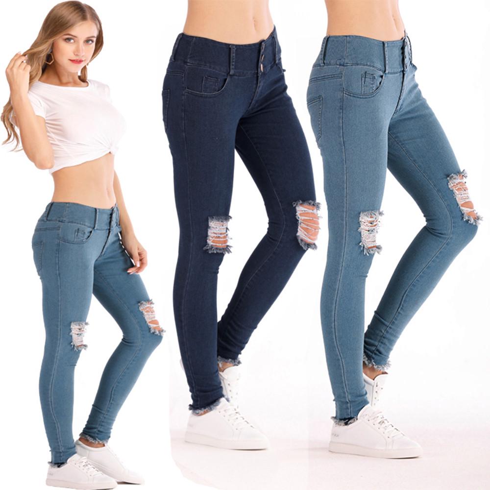 Pencil Jeans For Girls Streetwear Stretchy Skinny Denim Pants Trousers Jeans For Women