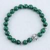 8mm Beaded Bracelet with Lion and Leopard Heads, Natural Volcanic Stone & Malachite on Elastic Cord