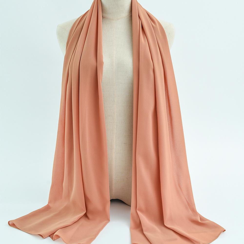 Damen einfarbiger Perlen-Chiffon-Bubbleschal, langer Seiden-Kopfschal, 70x180cm, nahöstlicher Stil