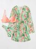 2023 European & American Women's Three-Piece Bikini Set with Cardigan, High-Waisted Bottoms, and Sunscreen Cover-Up.