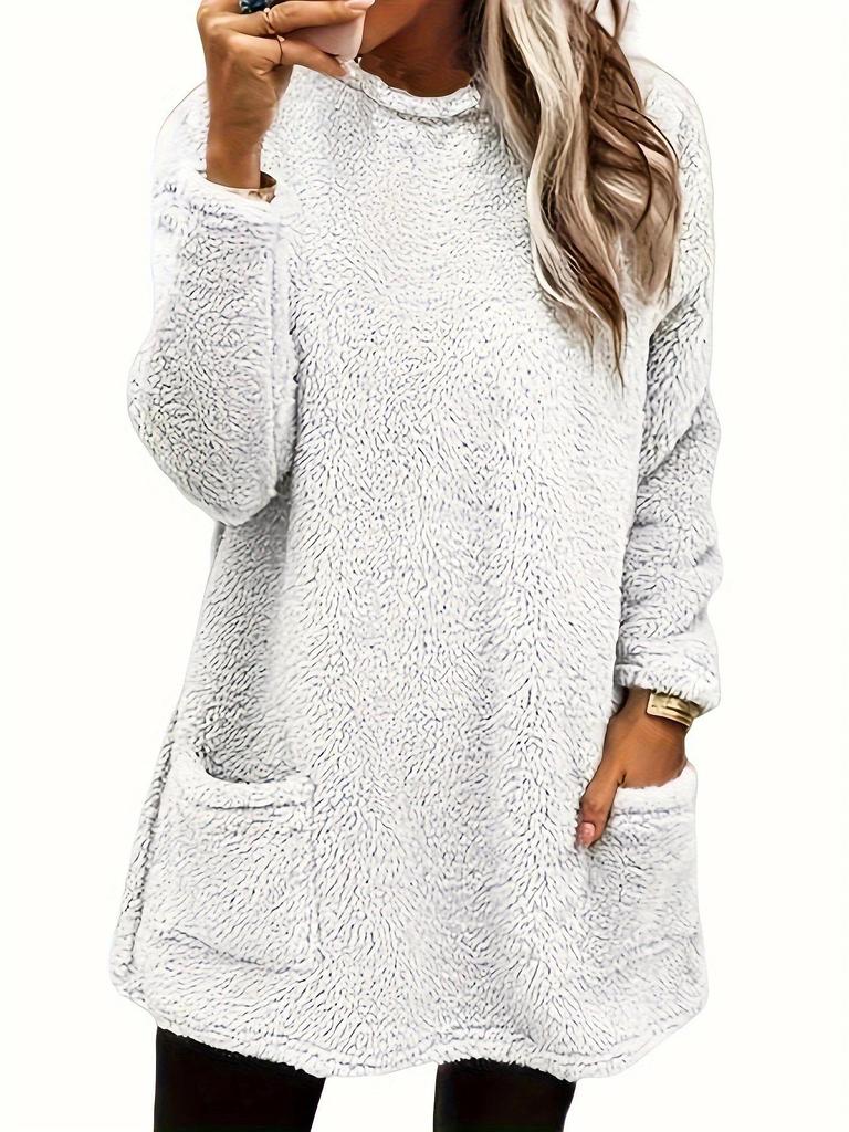 Women's Casual Long-Sleeve Plush Sweater with Pockets, Autumn/Winter Collection