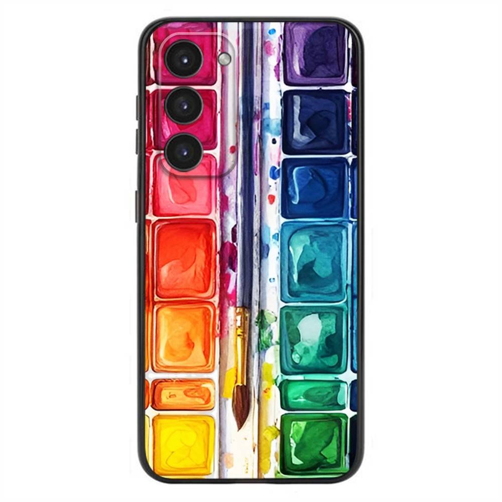 Zestaw Farb Wodnych Paleta Malarska Etui na Telefon Dla Samsung Galaxy A20,21s,22,31,32,52,53,72,73,80,91 Miękki Płynny Silikon Czarna Osłona
