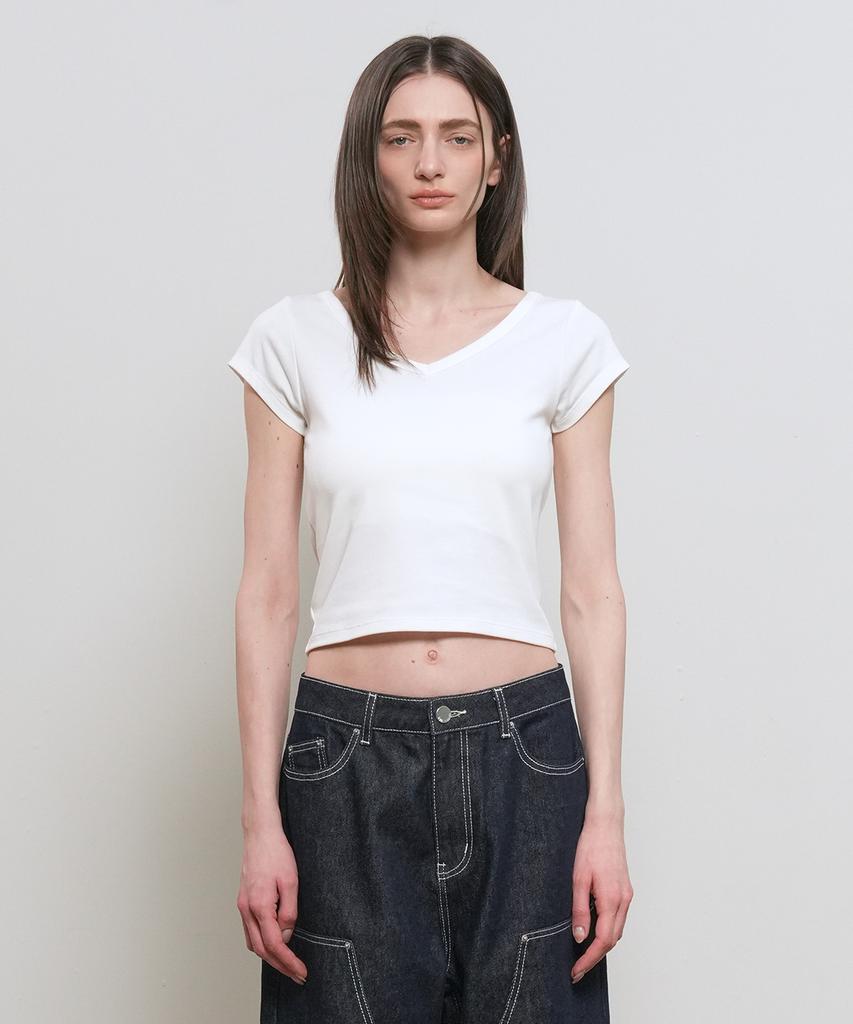GENERALIDEA Daily Short Sleeve V-Neck T-Shirt [White] / Gf1Lts513