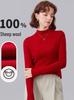 Women's Fine Wool Seamless Knit Shirt, Semi-High Neck Base Layer, Winter Inner Wear