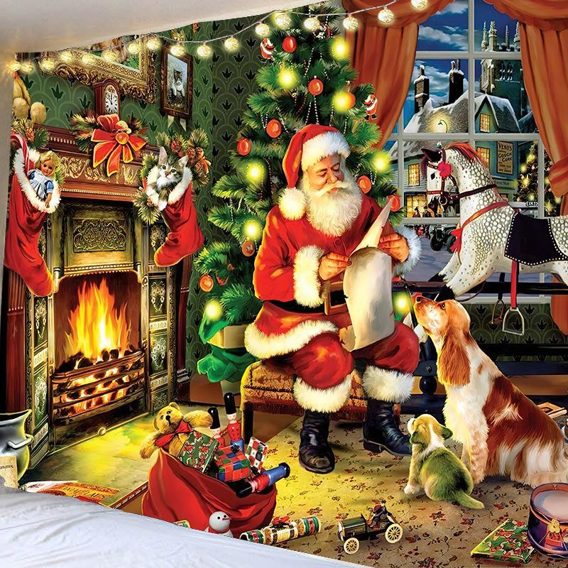 Modern Fashion Style Santa Claus Pattern Wall Hanging Home Decor Tapestry Bedroom Room Background Wall Christmas Tapestry