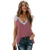 Short Sleeve T-Shirt Loose Casual Lace Splicing V-Neck Top Women