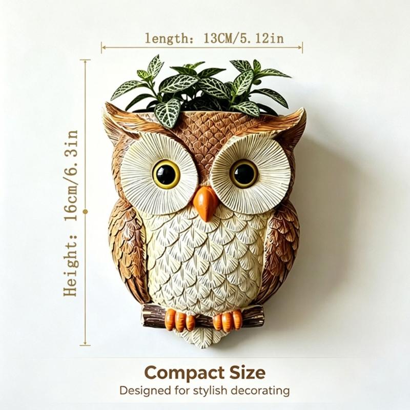 Resin Owl Hanging Wall Pot With Textured Finish and Back Hook Slot, Flower Holder for Small Plant, Balcony Wall, Entryway, and Indoor Display