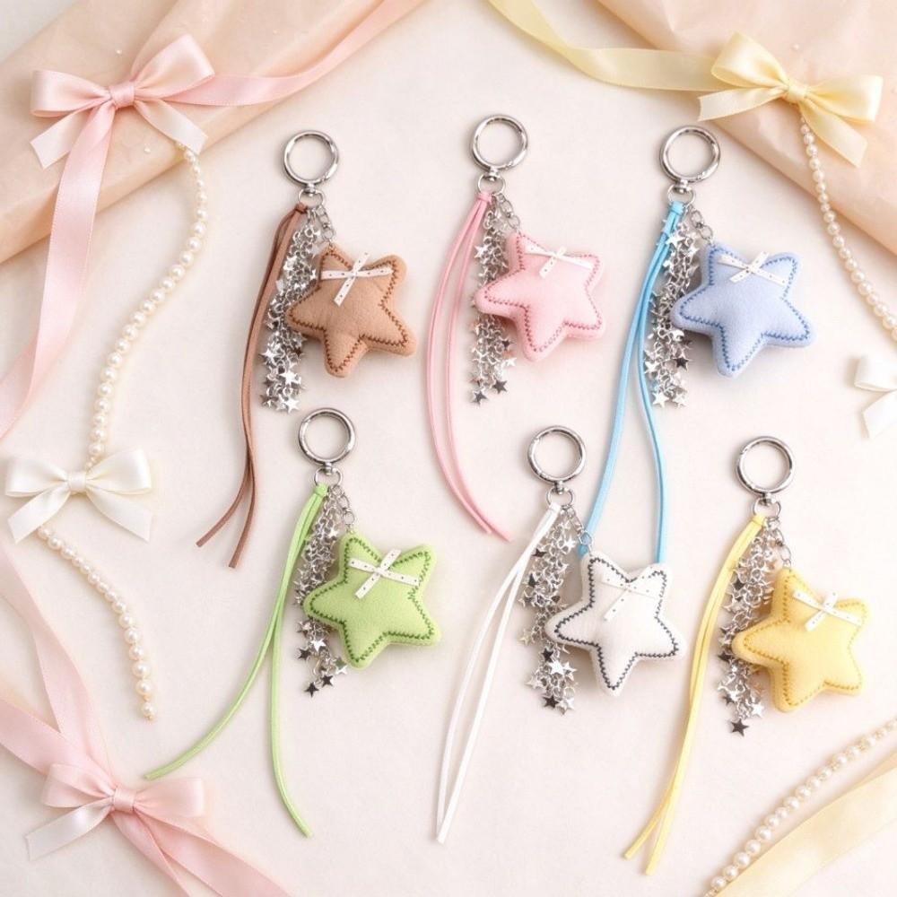 Colorful Star Bag Pendants Tassel Keychains Sweet Keyring Car Key Holder