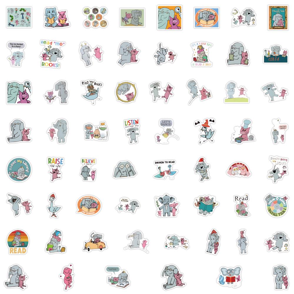 60 Elephant & Piggie Graffiti Stickers for Notebooks, Luggage & Decor