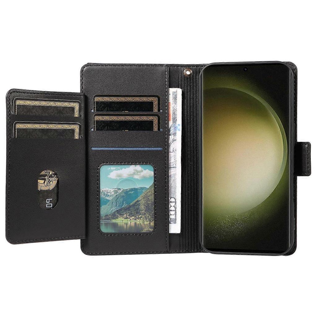 AS For Samsung Galaxy S23 Ultra Case with Card Holder Stand PU Leather Flip Phone Cover - Black